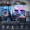 U Shaped Computer Desk with Monitor Stand and LED Lights, Computer Gaming Desk with Storage Shelves - 4 of 4