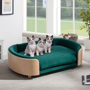 Bulldog Large Size XL Dog Beds With Removable Cover, Velvet Cushion With Solid Wood legs and Bent Wood Back-The Pop Home - 1 of 4
