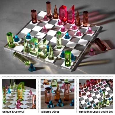 Modern Acrylic Chess Set with Colorful Game Pieces