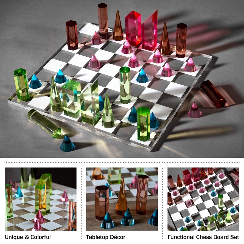 Trademark Games Modern Chess Set - Acrylic Chess Board with 32 Colorful Game Pieces - Unique Tabletop Decor Item with Functional Gameplay, 3 of 15