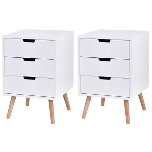 Costway Set of 2 White Side End Table Nightstand Mid-Century Accent Wood Furniture - 1 of 4