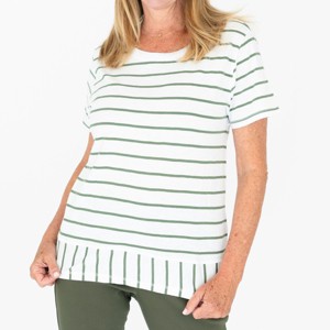 erika Women's Maddie Hi Lo Mixed Media Rosemary Stripe Tee Shirt - 1 of 3