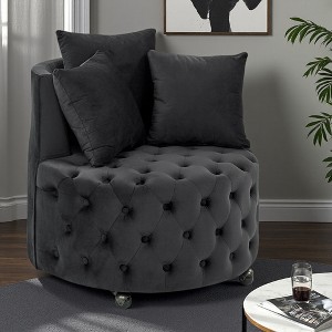 Velvet Swivel Chair with Button Tufted Design and 3 Pillows - 1 of 4