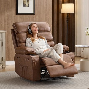 Coucheta PU Leather Recliner Chair with Heating & 8-Point Massage, Power Lift Recliner with Side Pockets, Compact Recliner for Small Spaces - 1 of 4
