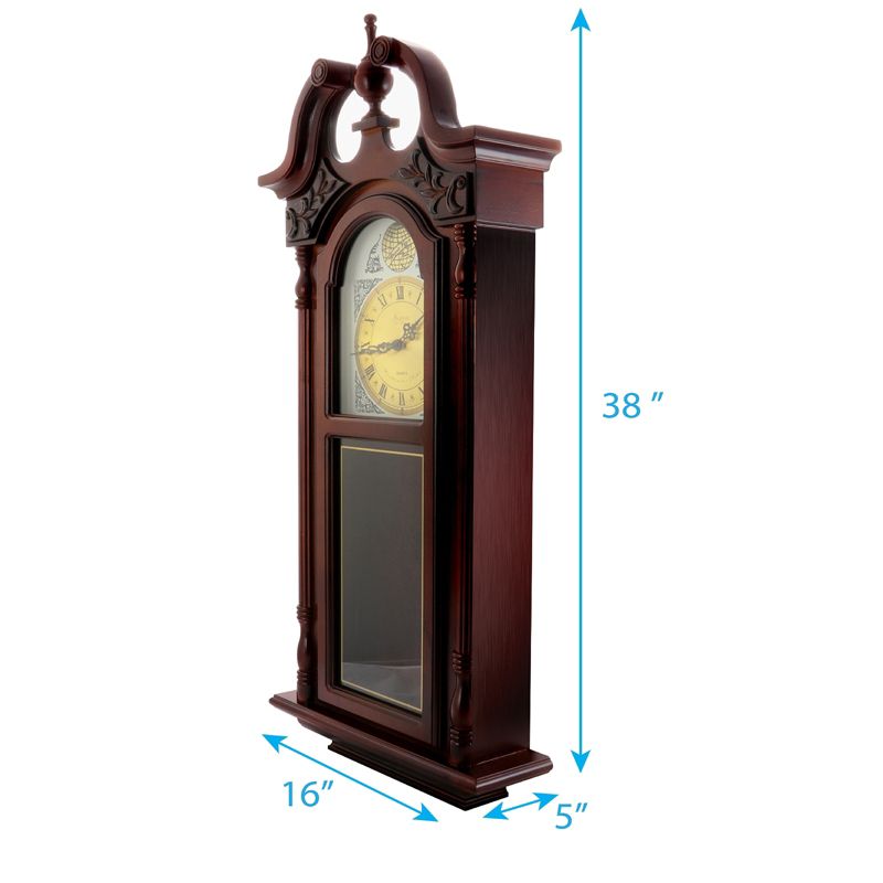 Bedford Clock Collection 38 Inch Grand Antique Chiming Wall Clock with Roman Numerals in a in a Cherry Oak Finish, 2 of 9