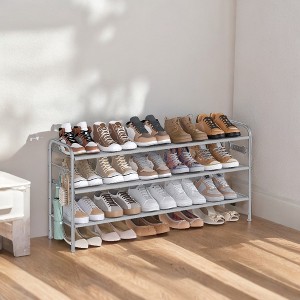 Shoe Rack, 3 Tier Shoe Organizer, Fabric Shoe Shelf Storage with 4 Hooks, Holds up to 18 Pairs of Shoes, Height-Adjustable Shoe Rack for Entryway - 1 of 4