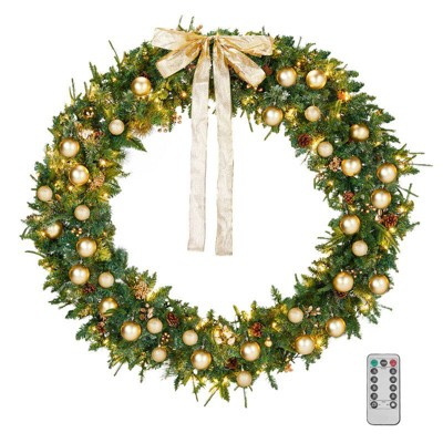 Karl Home Lighted PVC Christmas Wreath with Pinecone and Gold Ornaments