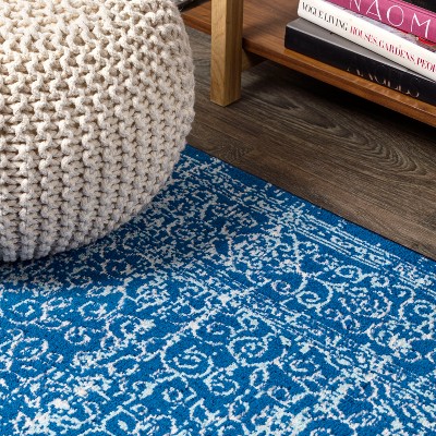 Blue Rectangular 4' x 6' Stain-Resistant Synthetic Rug