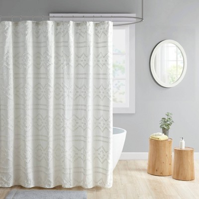 Jemma Clipped Jacquard Shower Curtain Ivory