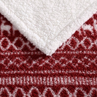 Red and White Reversible Sherpa Throw Blanket