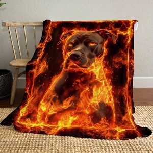 Flame Pitbull Print Soft Throw Blanket, Polyester Flannel Blanket, Cozy All Season Chair Mat, Ideal for Birthday, Christmas Gifts - 1 of 4