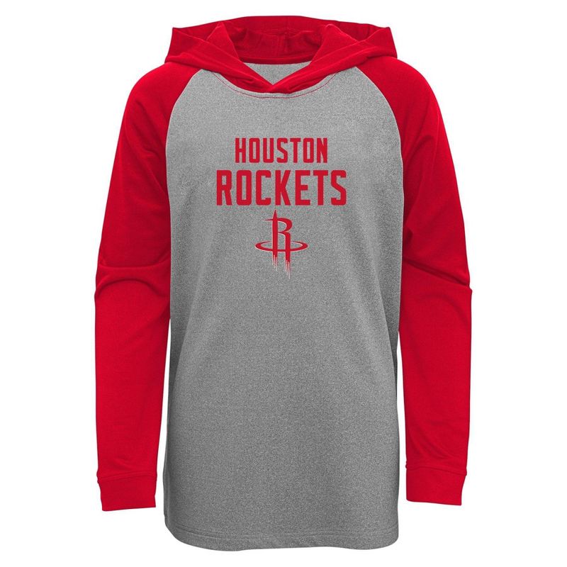 NBA Houston Rockets Youth Gray Long Sleeve Light Weight Hooded Sweatshirt, 1 of 2