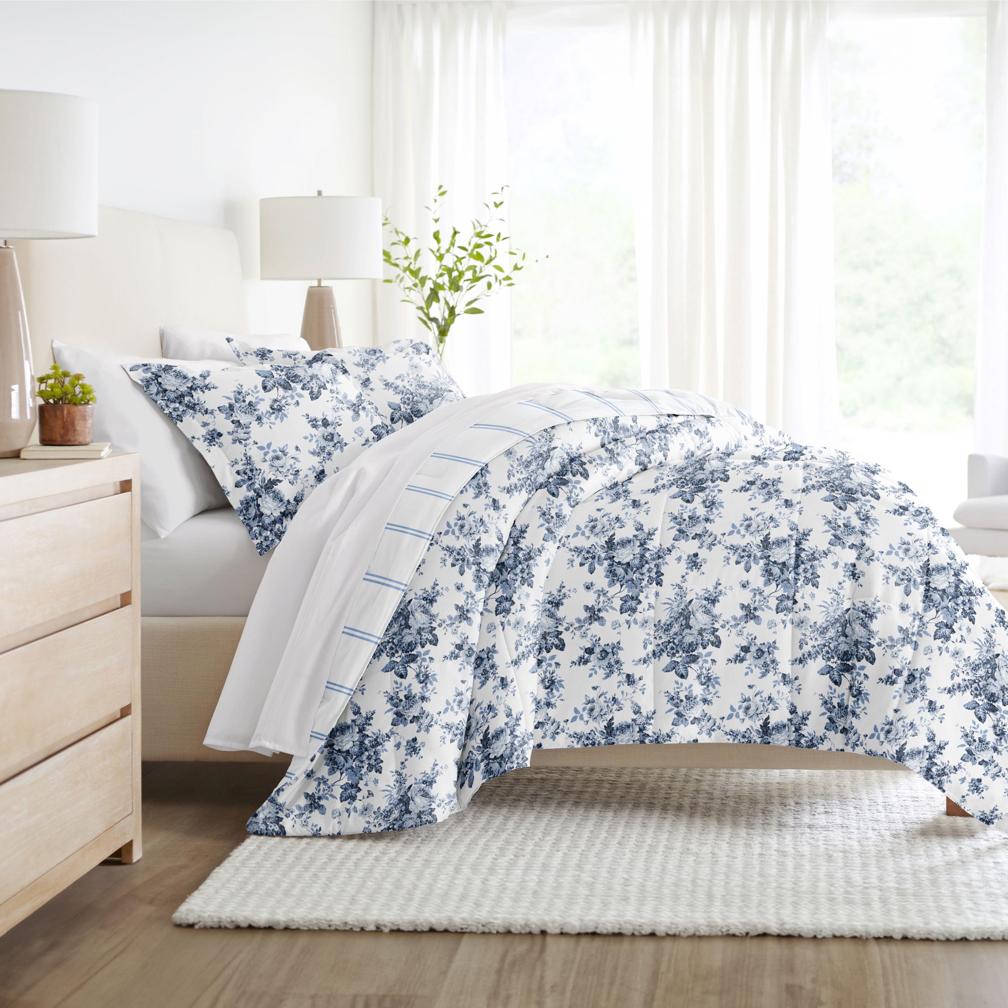 Cabbage Rose All Season Reversible Comforter Down Alternative Filling - Becky Cameron, Stone/White, King/California King