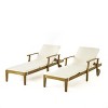 Christopher Knight Home Perla Outdoor Acacia Wood Armless Adjustable Chaise Lounge with Cushion (Set of 2) - 2 of 4