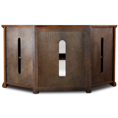 Burnished Oak 50" Corner TV Stand with Leaded Glass Doors