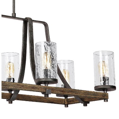Rustic 8-Light Linear Chandelier in Distressed Weathered Oak and Slate Grey Metal