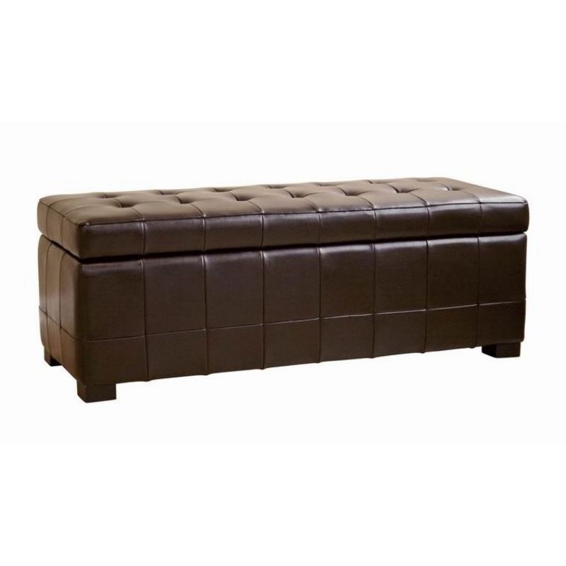 Full Leather Storage Bench Ottoman with Dimples Dark Brown - Baxton Studio, 5 of 6