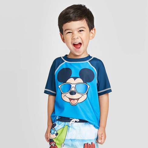 Toddler Boys Mickey Mouse Rash Guard Swim Shirt Blue Target