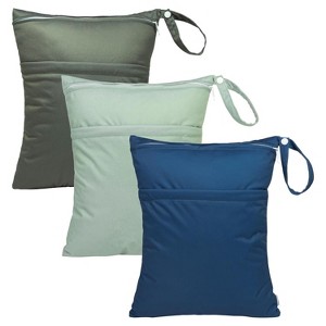 Wet Dry Bags 3 Pack | Reusable Waterproof Storage Bags with 2 Pockets for Swim, Diapers, Gym & Travel - 1 of 4