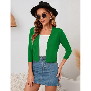 Clearlove Women's 3/4 Sleeve Open Front Cropped Cardigan Sweater Lightweight Knit Short Shrugs - 1 of 4