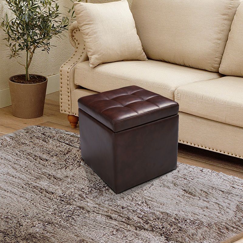 Tangkula 16''Cube Ottoman Storage Box  Pouffe Seat Footstools with Hinge Top, 2 of 8
