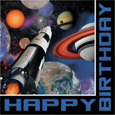 48ct Space Blast Birthday Napkins: Creative Converting, Spaceship & Galaxy Pattern, Multicolor, Lunch, 6.5" Square, 48 Pack