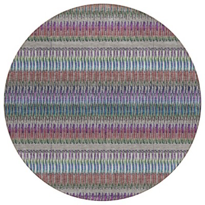 Taupe Purple And Blue Striped Washable Indoor Outdoor Area Rug