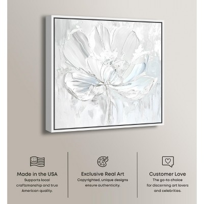 Off-White Magnolia Floral Canvas Art with White Frame, 13" x 13"