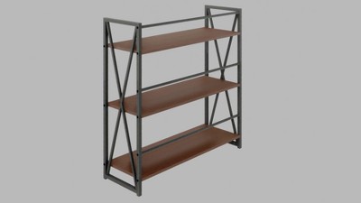 Walnut and Graphite 3-Tier Industrial Wood Shelf