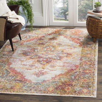 Cream and Rose Medallion Synthetic Area Rug
