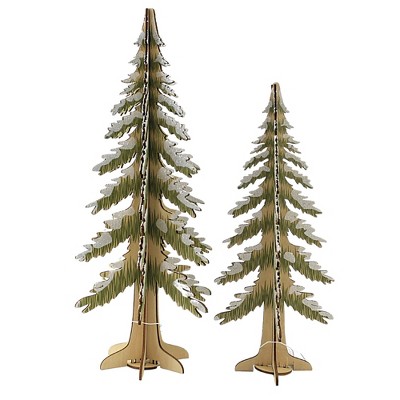 Christmas 15.0" 3D Painted  Glittered Fir Trees Snow Tipped  -  Decorative Figurines