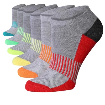 Tipi Toe Women's 6 Pack Cushioned Comfort Running Grey Contrast Rainbow Heel Women's Low Cut Socks