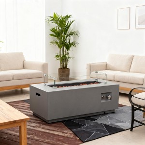 42" Propane Gas Fire Pit Table 2-Pieces, 50000 BTU Rectangular Steel Fire Pit with Glass Wind Guard for Outside Patio Deck Garden Courtyard -Gray - 1 of 4
