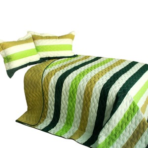 Slickblue 3 PC Handmade Full/Queen Quilt Set, Reversible Vermicelli Quilted, Horizontal Stripes, 37 Color Options - 1 of 4