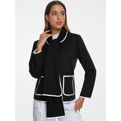 Allegra K Women's Button Down Pockets Elegant Casual Winter Coats Scarf Jacket Black X-Large — фото 4