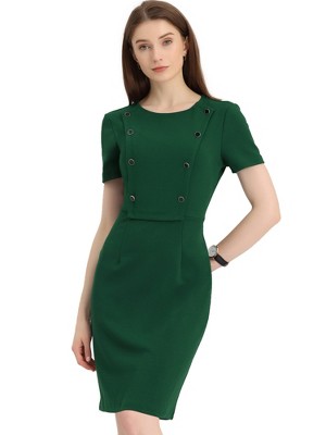 Allegra K Women's Business Casual Round Neck Short Sleeve Knit Bodycon Dress