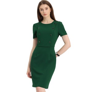 Allegra K Women's Business Casual Round Neck Short Sleeve Knit Bodycon Dress - 1 of 4