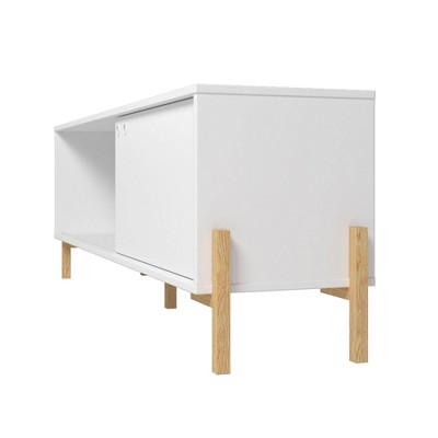 Bowery Mid-Century 56" White and Oak TV Stand with Cabinet