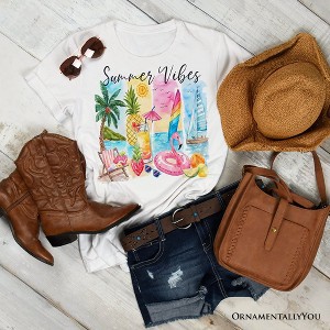 Summer Vibes T-Shirt, White and Natural Vacation Beach Tee| OrnamentallyYou - 1 of 4