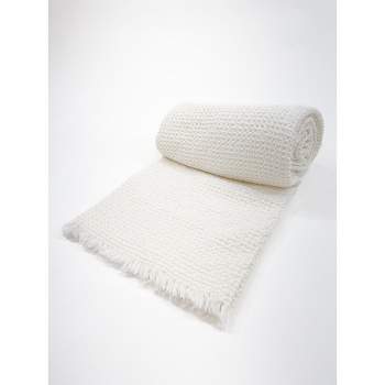 White Cotton Waffle Weave Bed Blanket - Anaya