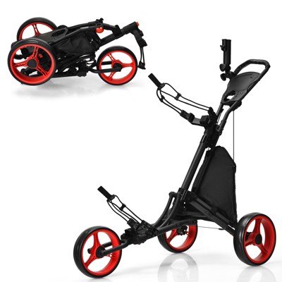 Costway Folding 3 Wheels Golf Push Cart W/Bag Scoreboard Adjustable Handle Red\Blue\Grey\Green