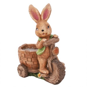 LuxenHome Brown Bunny on a Bicycle MgO Planter - 1 of 4