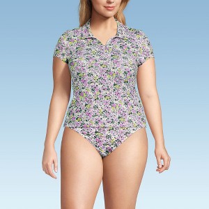 Lands' End Women's Short Sleeve Pique Johnny Collar UPF 50 Rash Guard - 1 of 3