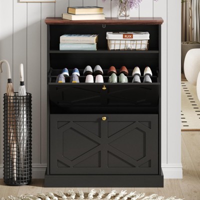 Shoe Storage Cabinet with Flip Drawers, Narrow Shoe Rack