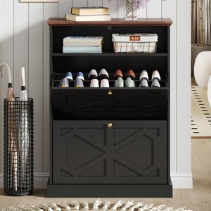 Shoe Storage Cabinet with Flip Drawers, Narrow Shoe Rack - 1 of 4