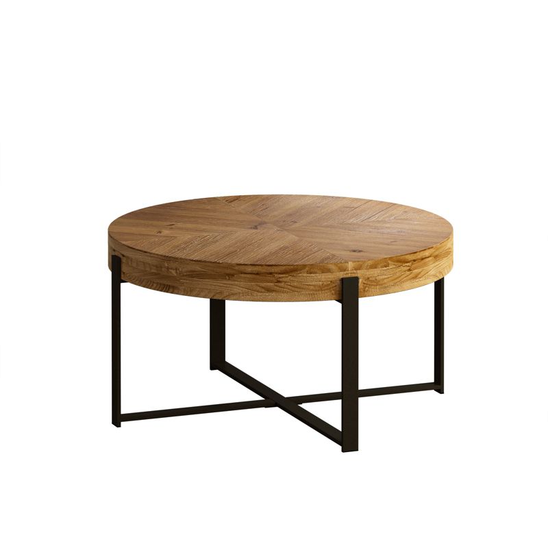 33.86" Modern Retro Splicing Round Coffee Table,Fir Wood Table Top with Cross Legs Base - ModernLuxe, 5 of 10