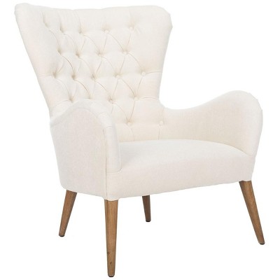 Off-White Tufted Wingback Accent Chair with Wood Legs