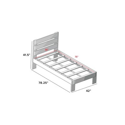 White Wash Twin Pine Platform Bed with Plank Headboard