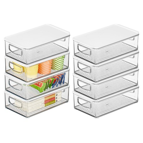 mDesign Slim Plastic Storage Bin Box Container, Lid/Handles, 4 Pack, Clear /White