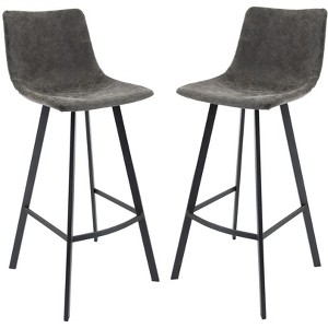 LeisureMod Elland Bar Stool in Leather Upholstery - Modern Counter Height Stool with Iron Legs and Footrest for Kitchen, Bar, and Pub, Set of 2 - 1 of 4